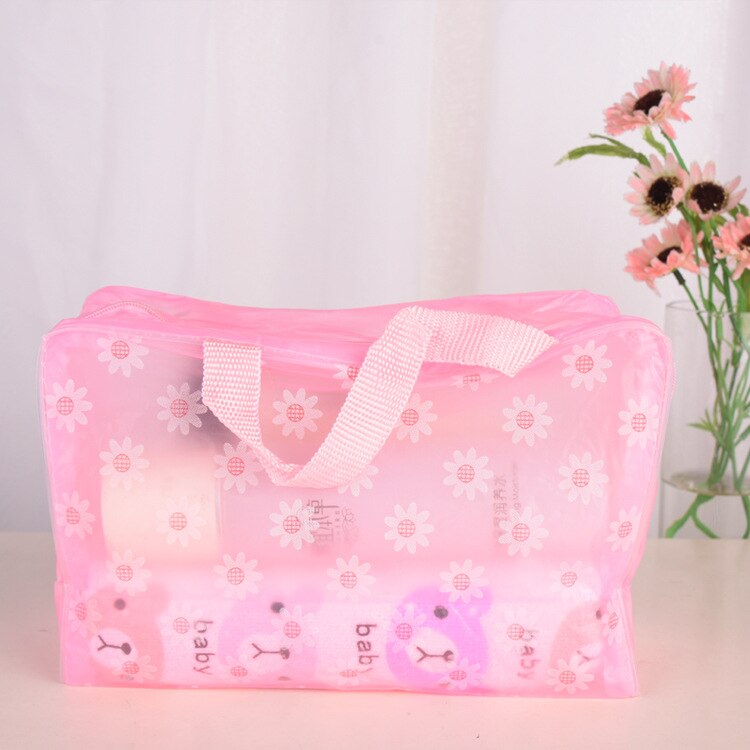 femmes fermeture à glissière PVC maquillage organisateur sac de toilette bain sac de rangement étanche Transparent Floral voyage sac cosmétique: Pink