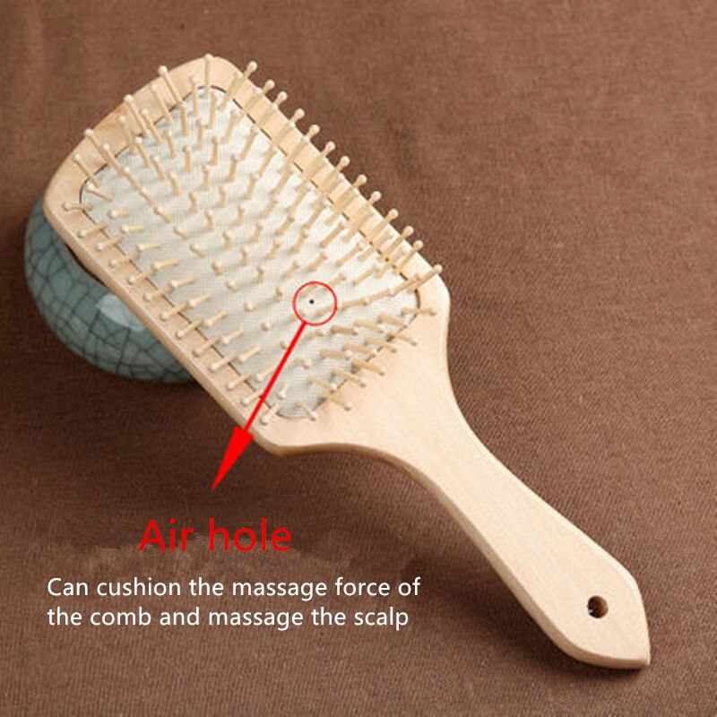 1 peine para el cuidado del cabello, cepillo de masaje con cojín de madera, peine de masaje antiestático para Spa, Airbag de bambú, peine para el cabello, promueve la circulación sanguínea