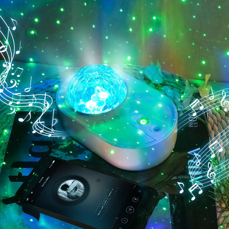 Lámpara de proyector de cielo estrellado para dormitorio de niños, luz LED de noche romántica con música creativa, nave espacial