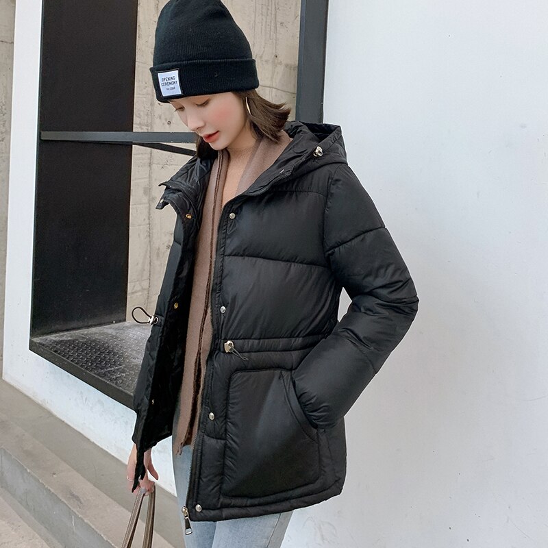 Fitaylor invierno algodón acolchado Chaquetas cortas Abrigo con capucha simple Breasted Abrigos Mujer Casual talla grande algodón lindo ropa de abrigo
