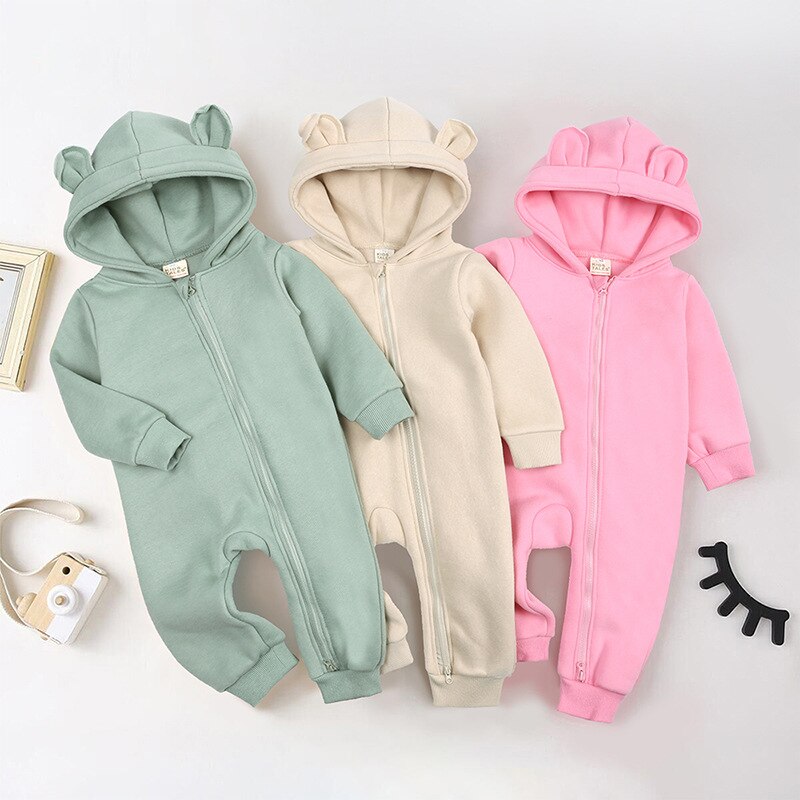 Macacão infantil de inverno para bebês, peça única de urso para meninos e meninas, quente e grosso de lã, roupa de uso externo para crianças pequenas, 2021