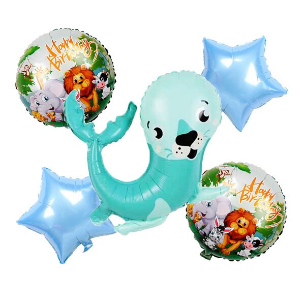 5 Pieces Cartoon Panda Balloons Kit 18 Inch Star & 18 Inch Round Happy Birthday Decor Balloon Animal Party Mylar Balloon: walrus