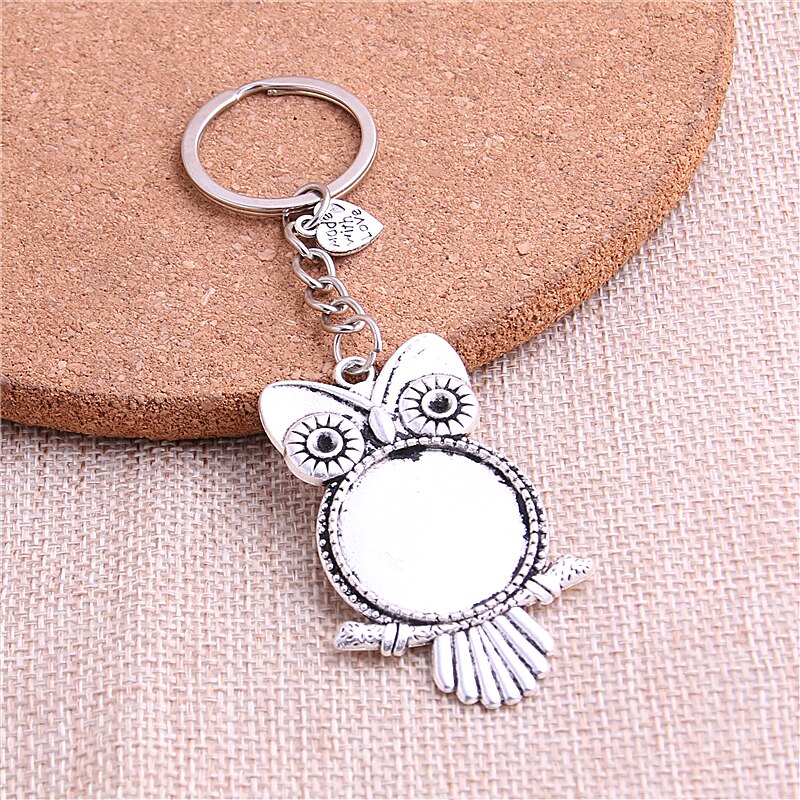 5pcs/lot Metal Key chain round owl Cabochon Setting DIY Vintage Handmade Key Chain Jewelry Making Y1004