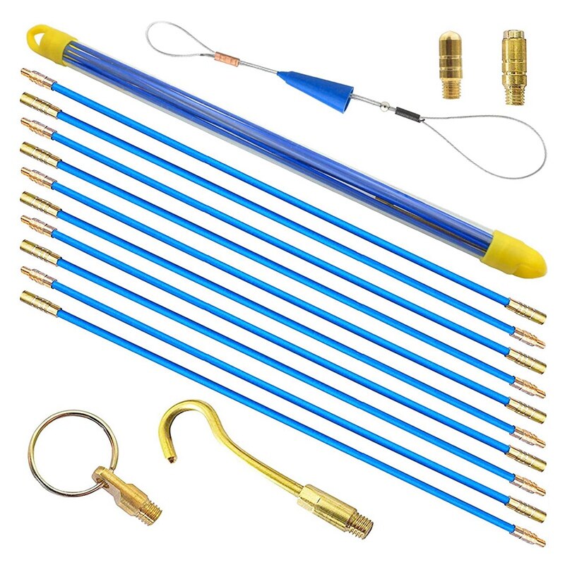 33Cm Copper Transparent Tube Rubber-Coated Plastic Steel Glass Fiber Puller Can Be Connected Through The Wall Line: Blue