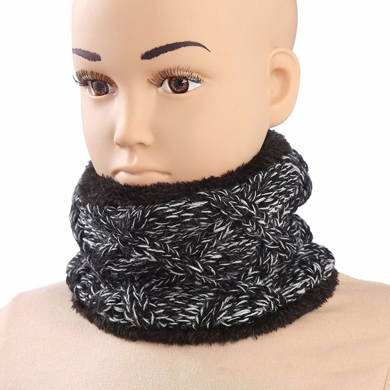 Bufandas calientes de invierno para bebés y sombreros para niños, además de terciopelo Think Knitting Hat gorros con bufanda para niñas gorras para niños sombreros para niños bufanda Cap: Scarf Black