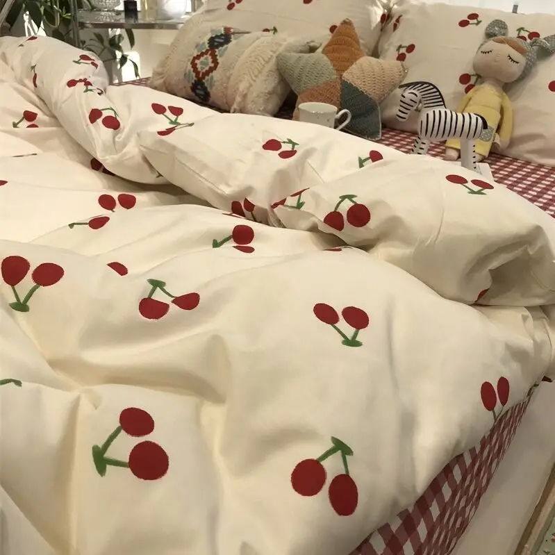 Romantische Bettwäsche einstellen Blumen- eins Stil Bettbezug Flache Blatt mit Kissenbezüge Einzigen Königin Volle Größe Jungen Mädchen Koreanischen Bett leinen: 240*220cm / Braun