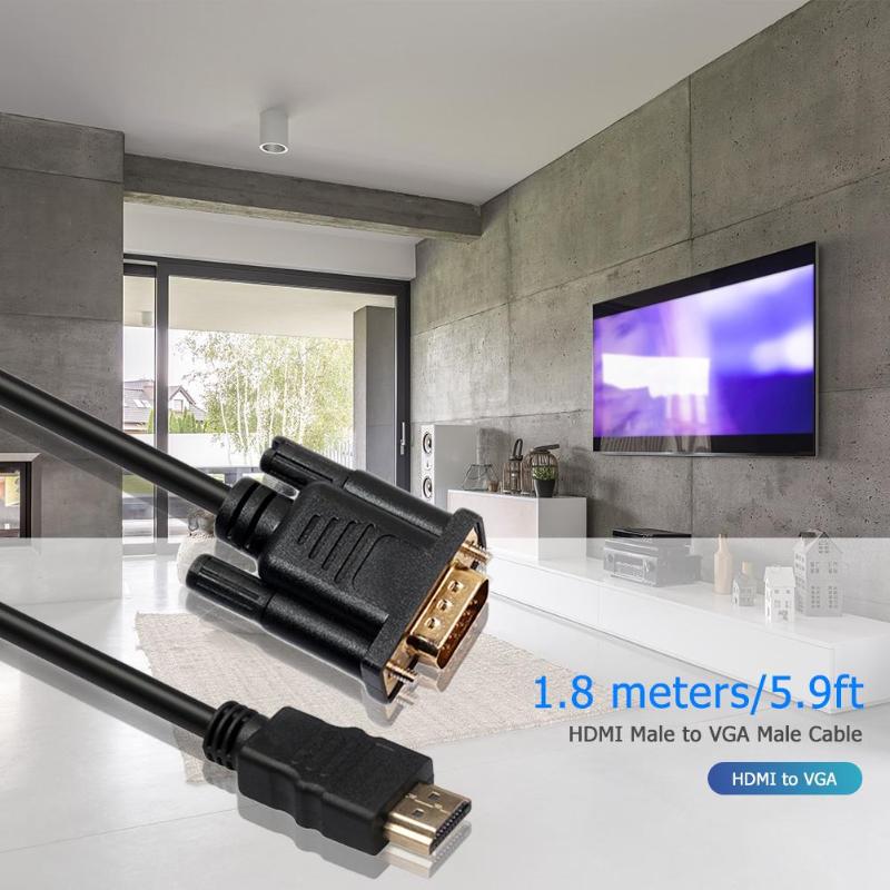 1.8m 6ft 1080P HDMI Male to VGA HD15 Male Video Converter Adapter Cable