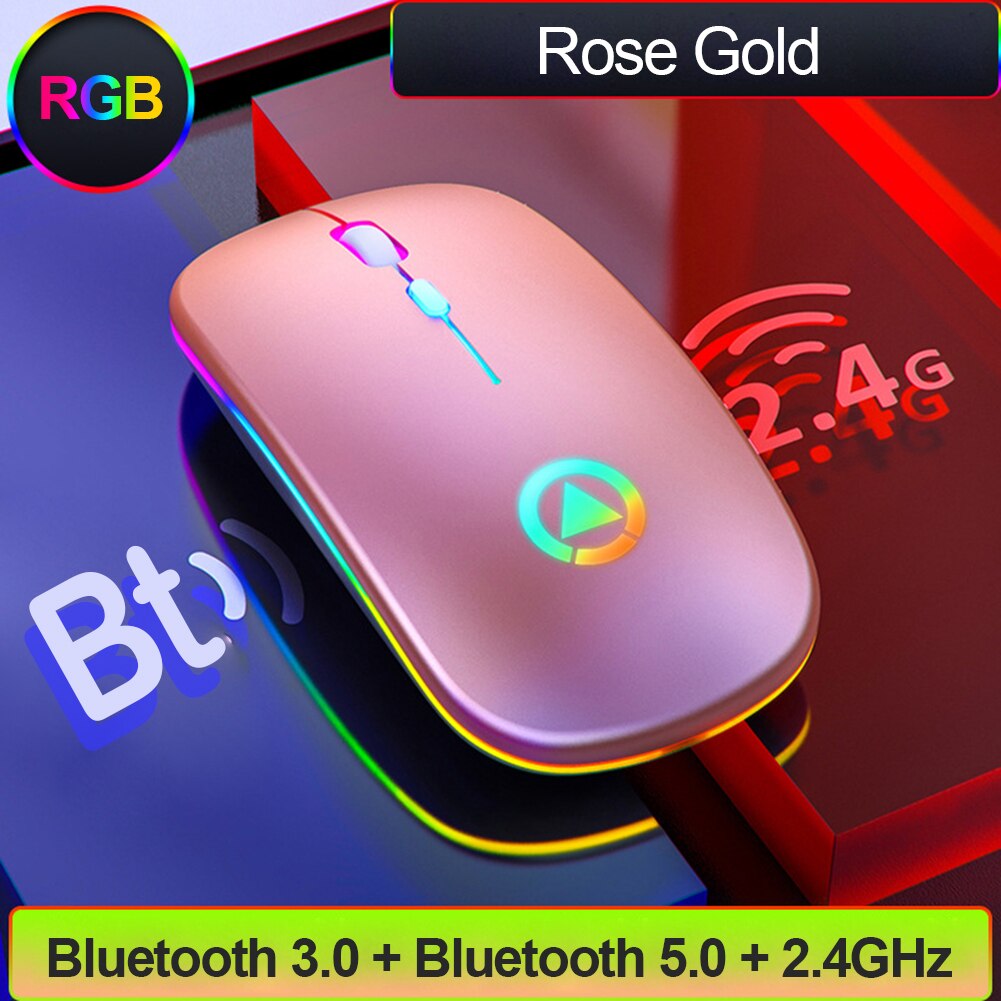 2,4 GHz RGB Drahtlose Maus Stille LED hinterleuchtet 1600DPI Ergonomische Maus USB Optische Wiederaufladbare Mäbenutzen Computer Maus Für PC Laptop: rosa Dual mode