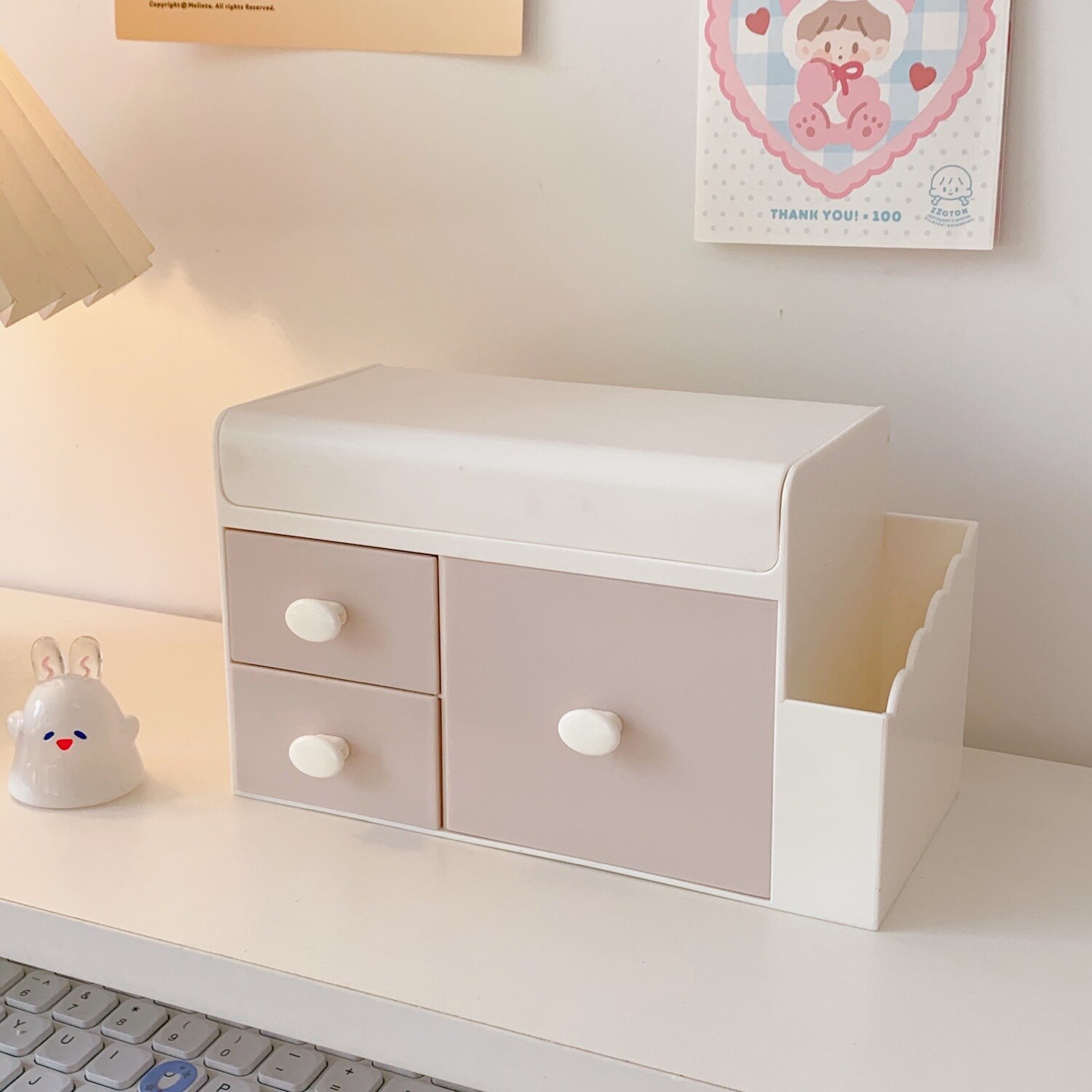 Caja de almacenamiento Kawaii para escritorio, cajón de plástico para bolígrafos, organizador de cosméticos para estudiantes, contenedor para el hogar, de pegatinas: pink