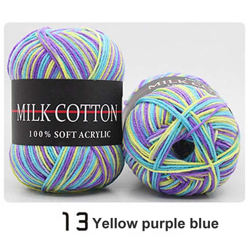 1 Piece Of 50g Milk Cotton Yarn Knitting Crochet Baby Cotton Yarn Velvet Hand-knitted Wool Crochet Scarf Hat DIY Sweater Gloves: yellow purple blue