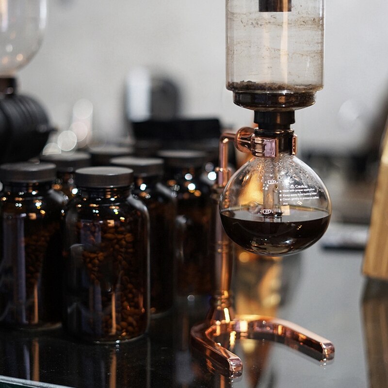 Cafeteira sifão estilo japonês bule de chá sifão café a vácuo tipo vidro cafeteira filtro 3 copos ouro rosa
