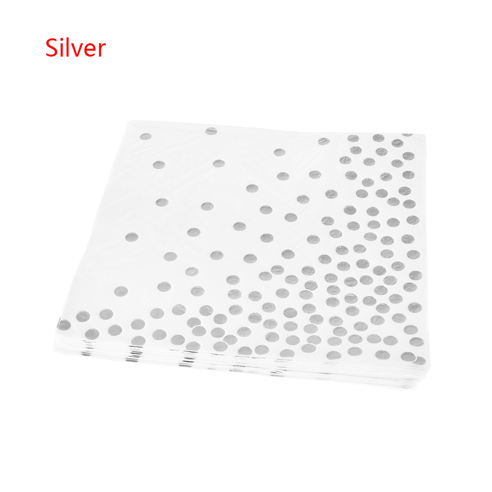 Servilleta de papel 20 piezas de papel rosa dorado con puntos para niños y niñas, servilletas decorativas para fiestas: silver