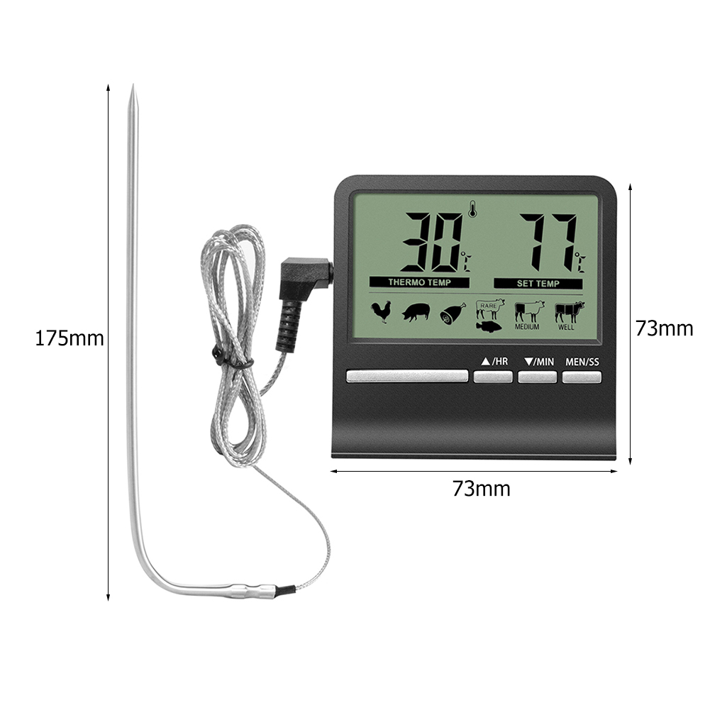 Termómetro Digital de cocina para carne, agua, leche, sonda para cocinar, barbacoa, horno electrónico, bolígrafo de medición,: Negro