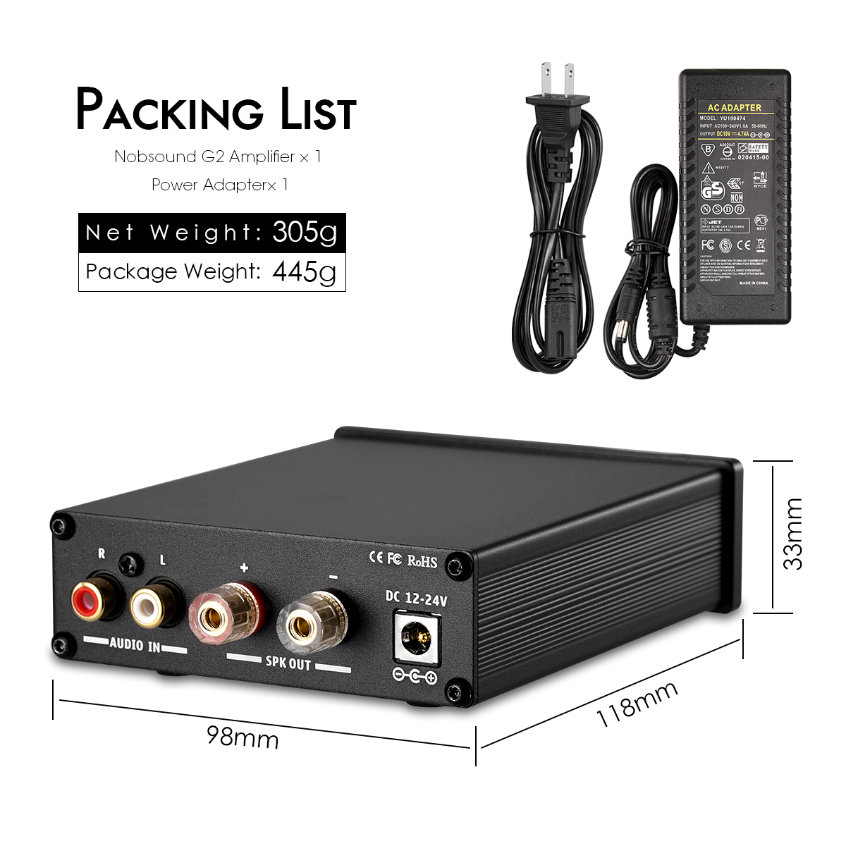 Nobsound Hi-Fi G2 Mono Channel Digital Amp Subwoofer / Full-Frequency Mini Stereo Audio Home Desktop Power Amplifier 100W: Orange