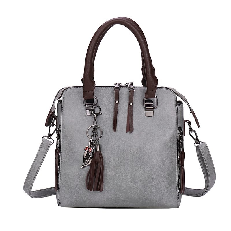 Offre Spéciale Vintage EN CUIR PU Sacs À Bandoulière Pour femmes nouveaux Sacs À Bandoulière Gland Sac à Main Femme Boston Sac PRINCIPAL: Light Gray