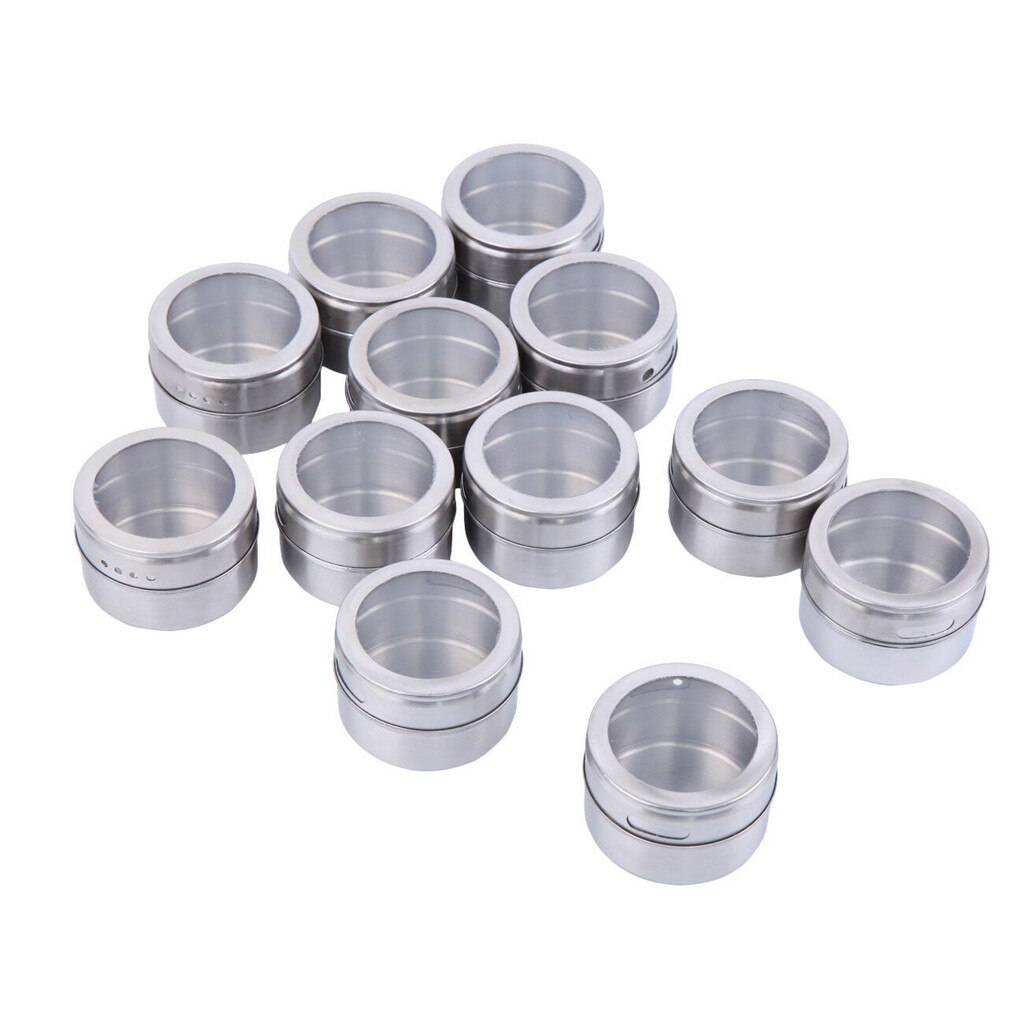 12pcs Magnetic Spice Jar Set With Stickers Stainless Steel Spice Tins Spice Storage Container Pepper Seasoning Spice Jar #30: Default Title
