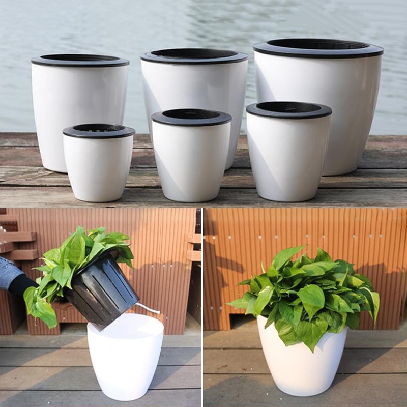 Lazy Flower Automatic Pot Flowerpot Imitation Porcelain Series Plastic Self Watering Pot Desk Home Office Garden Decor