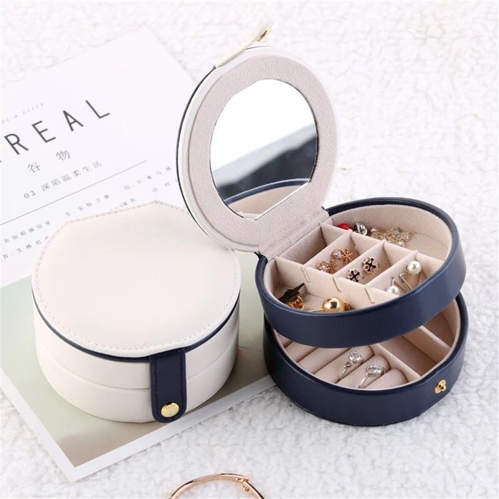 Korean Style Fresh And Simple Girl Earrings Plate Jewelry Box Protable Leather Earrings Ring Multi-function Jewelry Storage Box