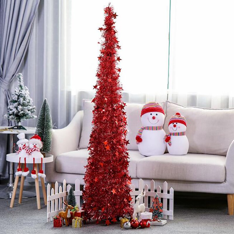 1.2m kunstige juletræer, der kan trækkes tilbage sammenfoldelige farver, juletræspynt til jul, skinner ikke festdekoration: Rød