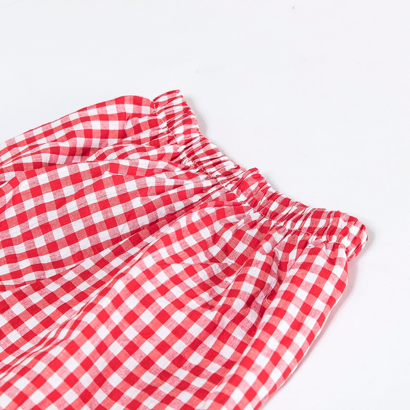 Kvinner pyjamas dress rutete gul rød svart 2 stk sett langermet topp + bukser elastisk midje kant pyjamas  s7 n 102