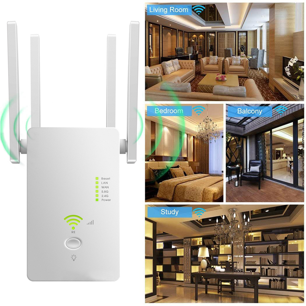 1200 mbps hjemmekontor trådløst netværk rækkeviddeforlænger 2.4 ghz 5 ghz fuld dækning med antenne wifi repeater forstærker dual band