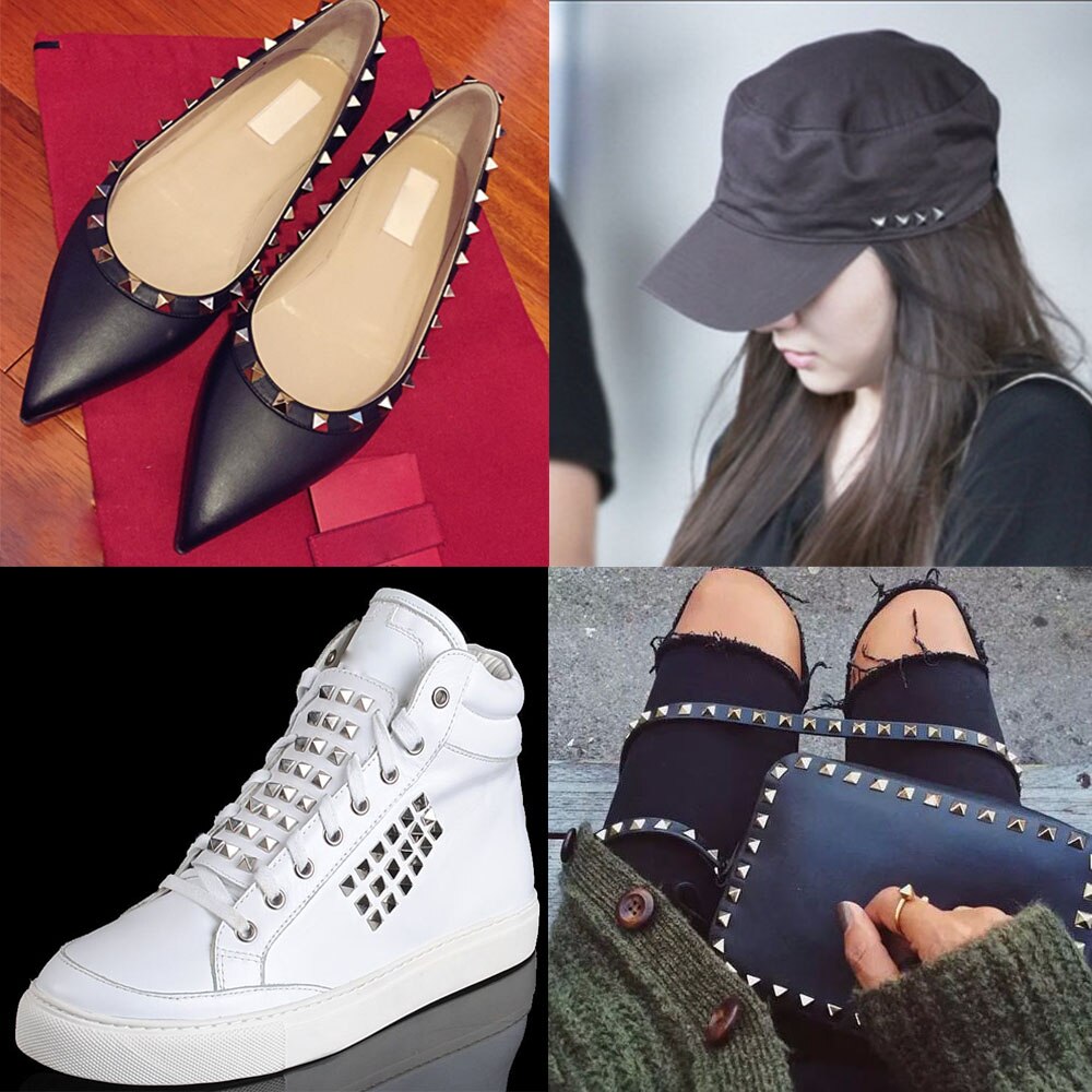 Tachuelas cuadradas de 100 piezas, remaches de Metal plateado, adornos de cuatro garras para ropa, accesorios de cuero para bolso DIY