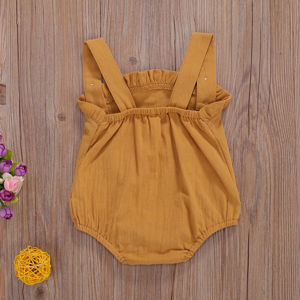0-12M Neugeborene Baby Mädchen Jungen SchöNe Strampler Rüschen Ärmel Einfarbig rückenfrei Gesamt Baumwolle Kleidung 2 farben Outfit