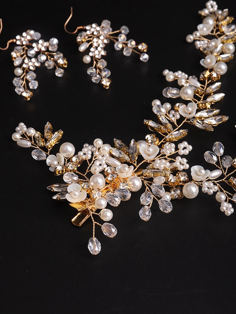 Pearl Rhinestone Flower Bridal Headwear Suit Crystal Wedding Hair Clip Brides Hair Accessories Handmade Party Prom Hair Jewelry