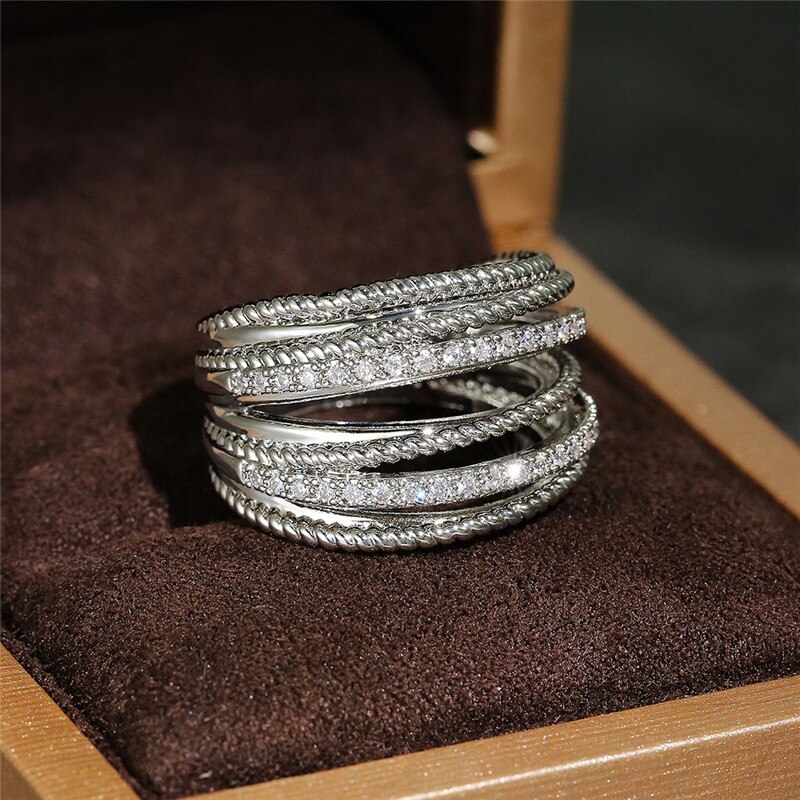 Trendy Sieraden Multi-layer Ringen Voor Vrouwen Micro Zirconia Charms Bridal Wedding Engagement Meerdere Rij Vinger Ringen
