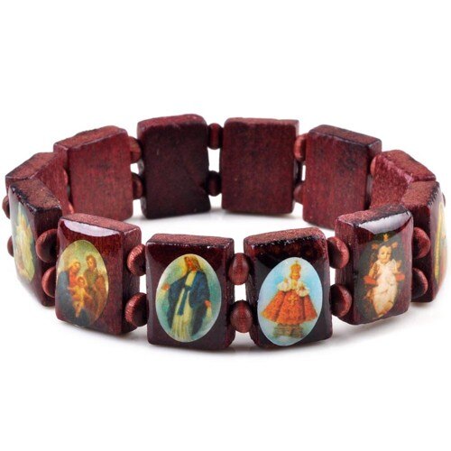 Imixlot Jesus Wooden Saints Rosary Religious Bracelet Angel Bangle Catholic Icon Blessing Jewelry Pulseras Masculina: Brown