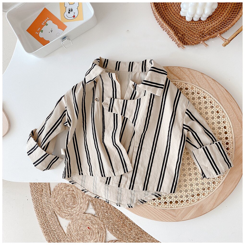 Camicie chic a righe per ragazzi primavera autunno camicie casual a maniche lunghe per bambini tutte le partite top in cotone: 12m