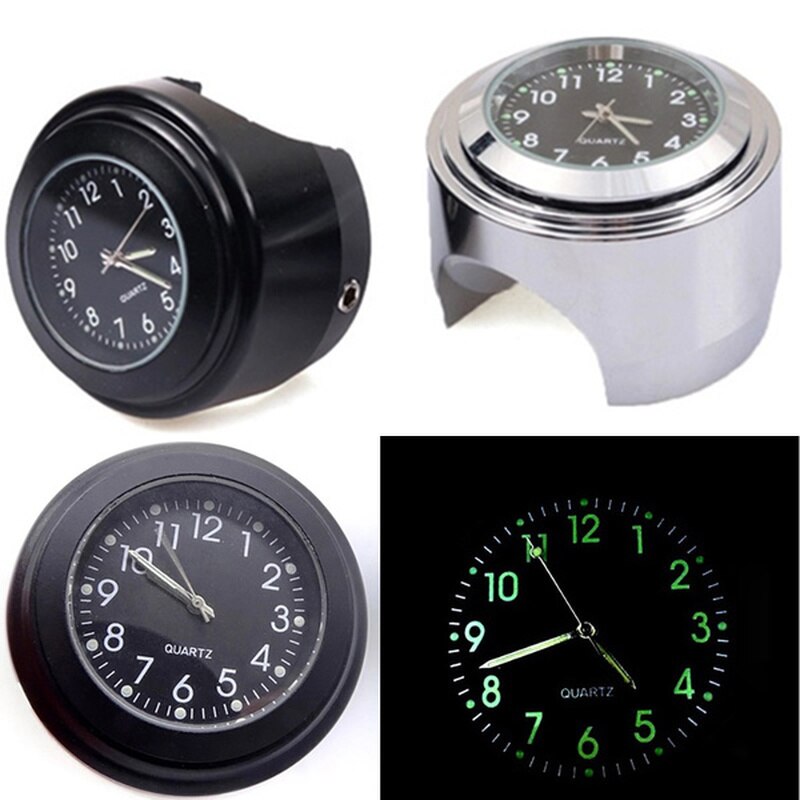 Luminous Clock Motorcycle Handlebar Mount Waterproof Timetable for Bicycle Scooter Modified Watch Accessories Black Silver