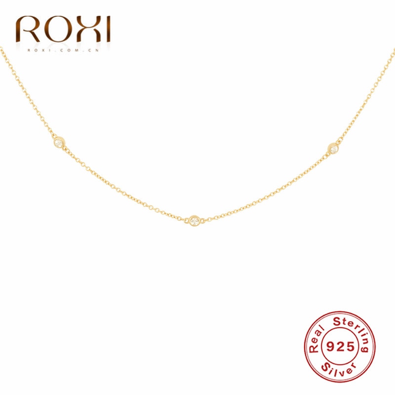 ROXI 925 Sterling Silver Crystal Necklaces &amp; Pendant Statement Neckalce for Women Clavicle Chain Necklace Choker Collier Femme