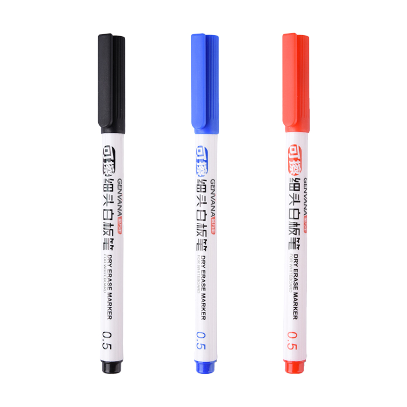 Droog uitwisbare whiteboard-markers - fijne punt 0,5 mm fijne punt, uitwisbare pennen voor kinderen, leraren, kantoor, whiteboard (zwart/rood/blauw): WHITE