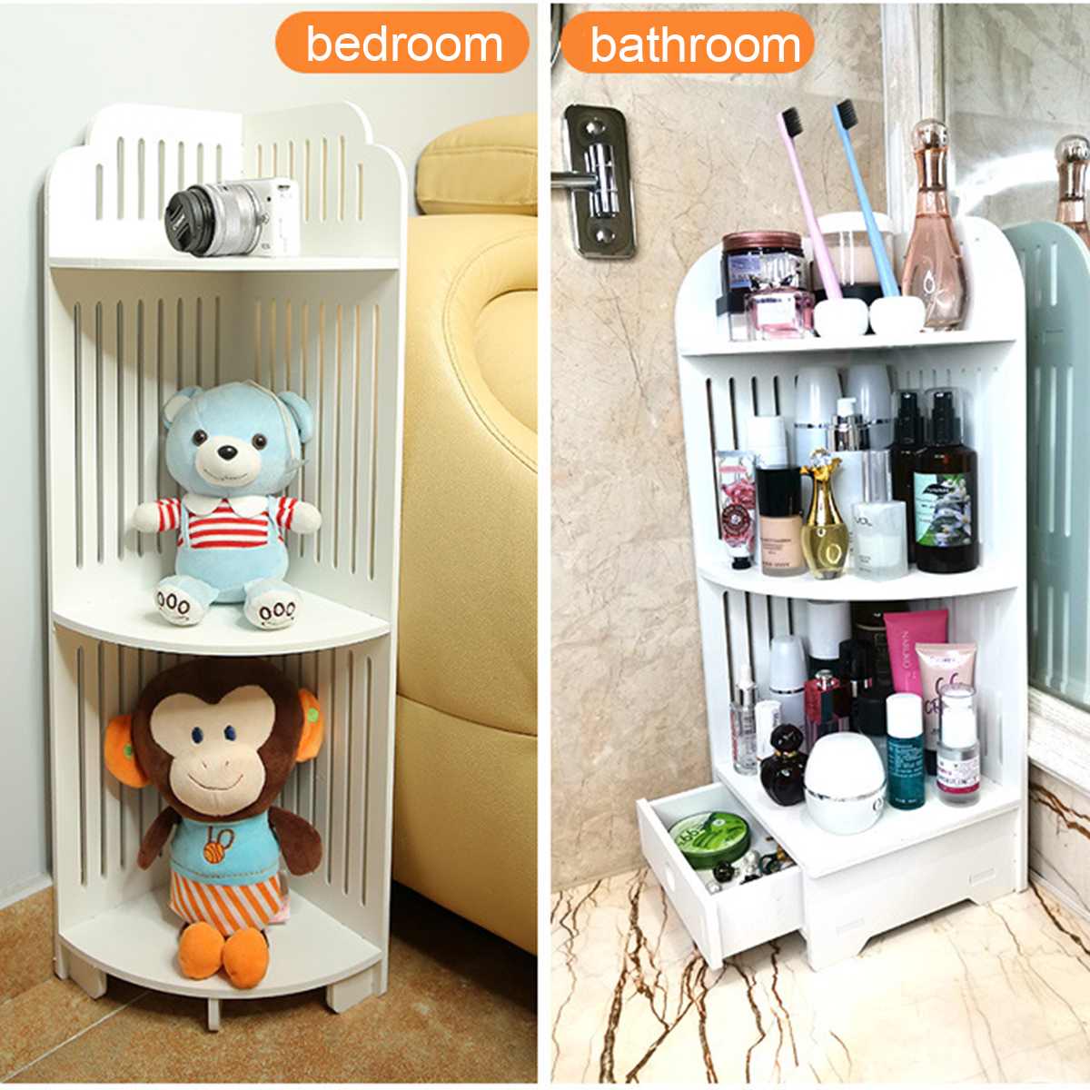 2/3- trins hjørne badeværelse kabinet badeværelse hylde med skuffe multifunktionel papirhåndklæde shampoo holder kabinet stue