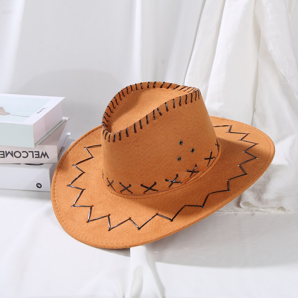 1pc vintage cowboy jazzhat western stil ruskind bredskygge jazz filt fedora kasket fancy dress tilbehør til mænd kvinder