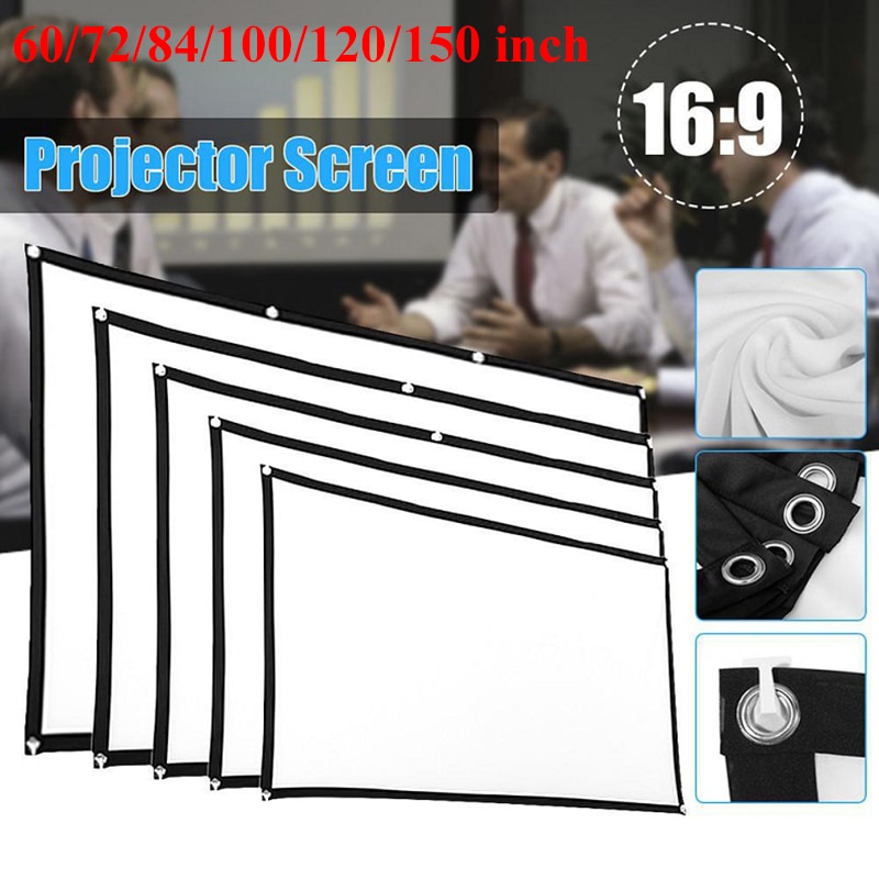 Projector Screen 120 Inch For Home Theater Outdoor HD White Foldable Anti-Crease Portable Projection Screen With Hook
