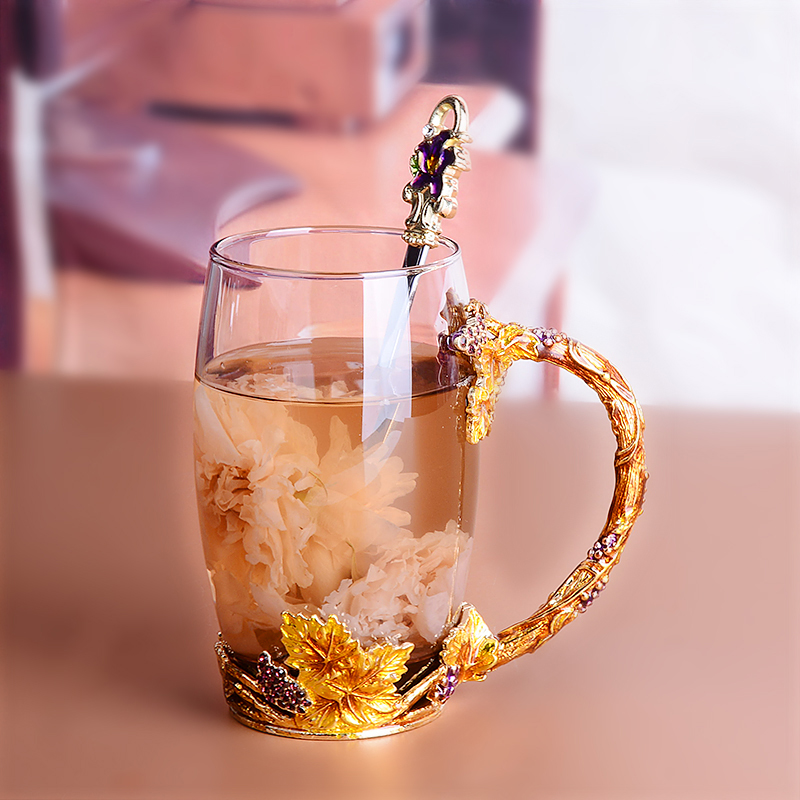Nyhed emalje kaffekop krus blomster te glas kopper til og kolde drikke mælkelegering håndgreb kopper og krus