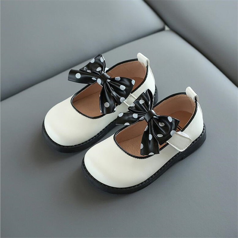 Girls Round Toe Anti-Slippery Bow Princess Shoes Spring/Autumn Latest Kid Children Slip-On Soft Leather Shoes