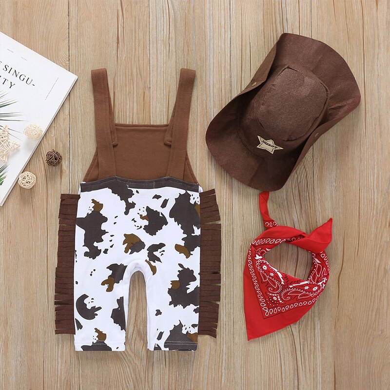 Ensemble 3 pièces de vêtements pour bébés filles | Tenue pour bébé fille garçon Cowboy, barboteuse à franges, combinaison de jeu