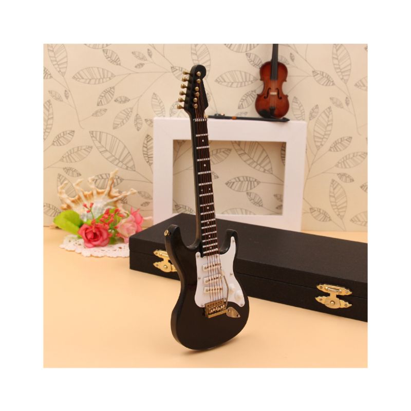 10Cm Miniatuur Elektrische Gitaar Replica Met Doos Stand Muziekinstrument Model: Black