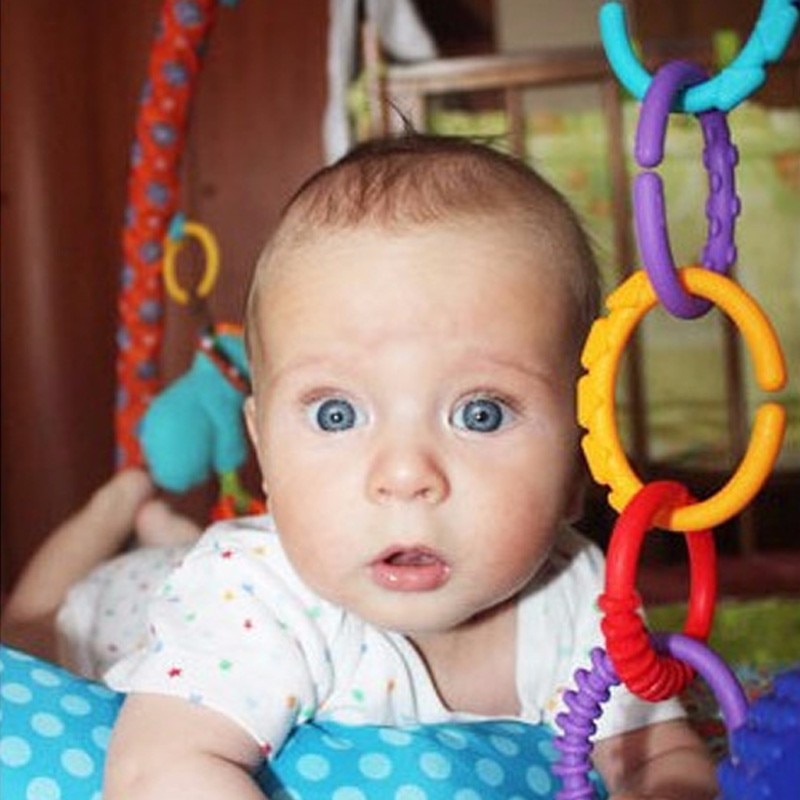 24 Stks/partij Baby Bijtring Speelgoed Kleurrijke Regenboog Ringen Baby Rammelaar Mobiles Wieg Bed Wandelwagen Opknoping Decoratie Educatief Speelgoed