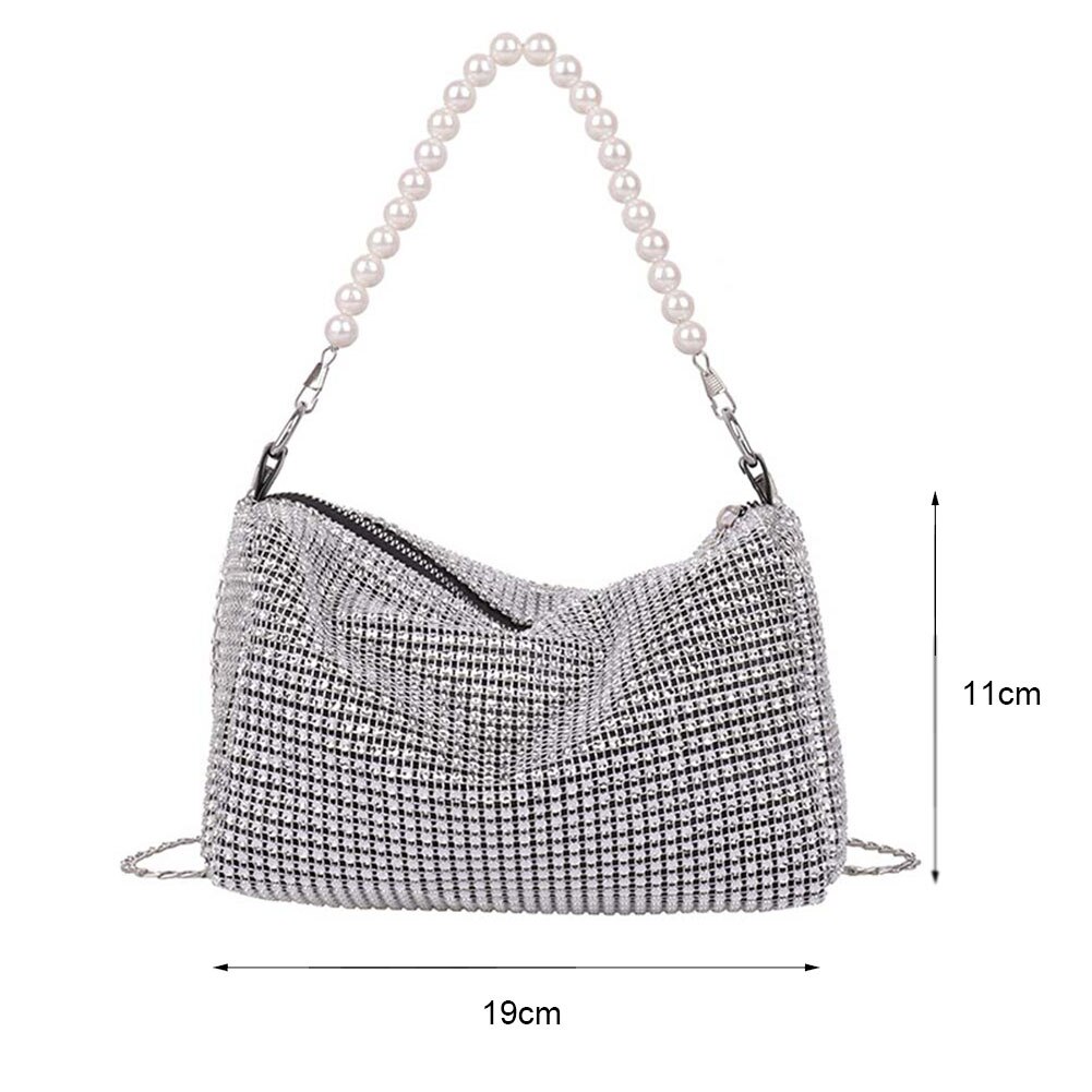 #39 messenger bag met strass steentjes, vierkante tas met ketting, handtas, schoudertas met strass steentjes