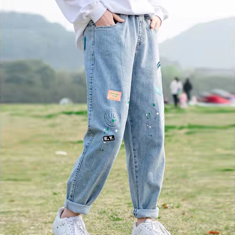 4-14Years Girls' Jeans Spring Clothes Little Girl Pants Teenager Children's Outer Wear Pants Children's Loose Girls' Trouser