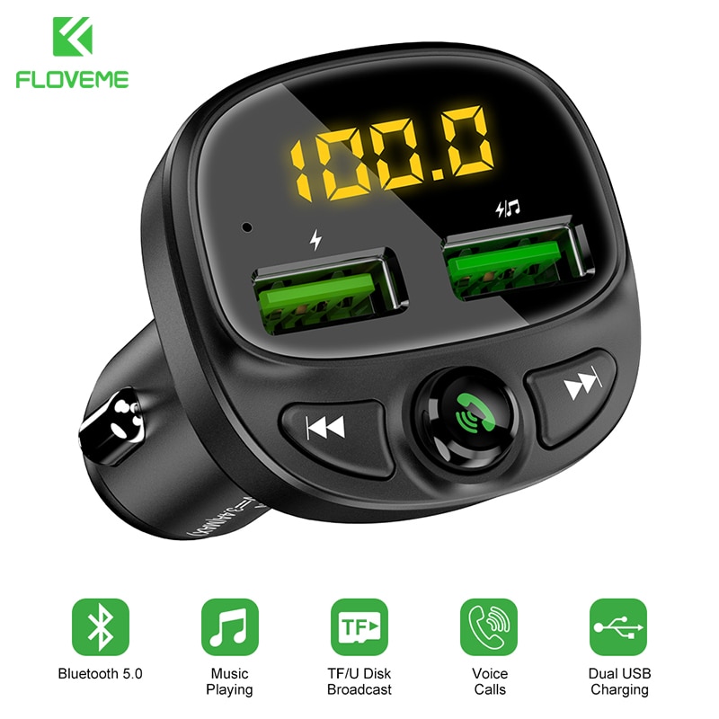Floveme 2 Usb Car Charger Voor Telefoon Draadloze Bluetooth Fm-zender Handfree Fast Charging Oplader MP3 Tf Card Muziek Auto kit