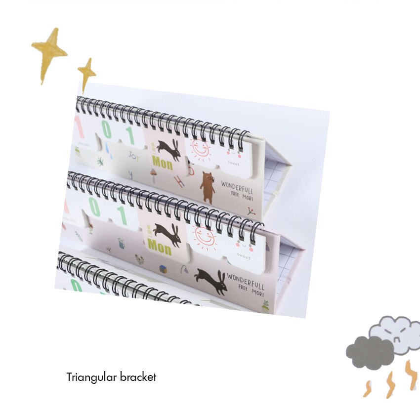 Coil Binding Desk Calendar Stand Up Table Calendar Months, Date, Week, Weather, Mood Reusable Calendars Daily Schedule Planner