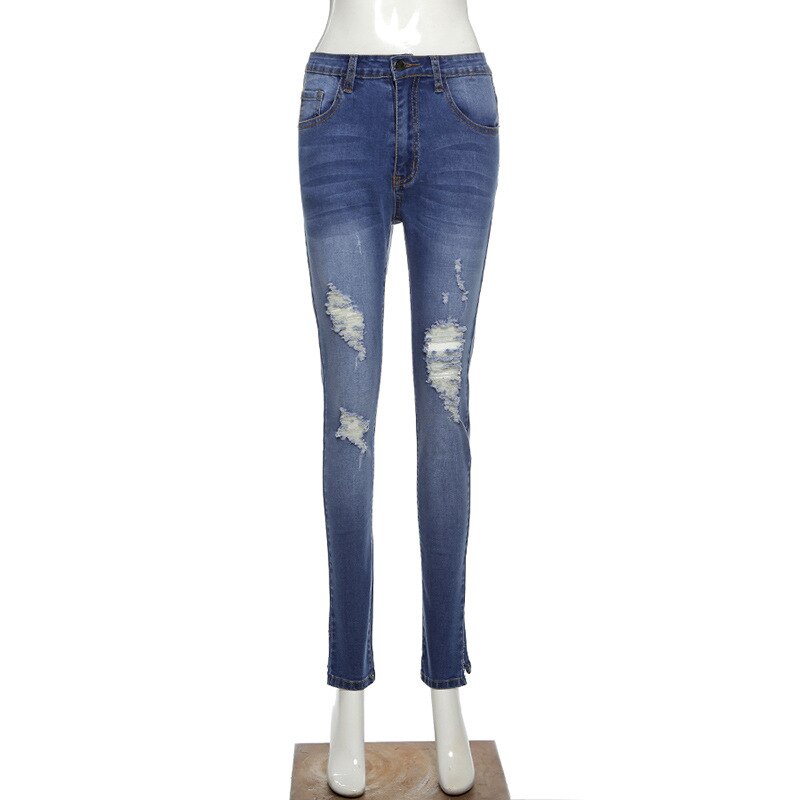 Pantalones vaqueros ajustados para mujer, rasgados para damas, pitillos Vintage con agujeros, Pantalón elástico ajustado de alta elasticidad,