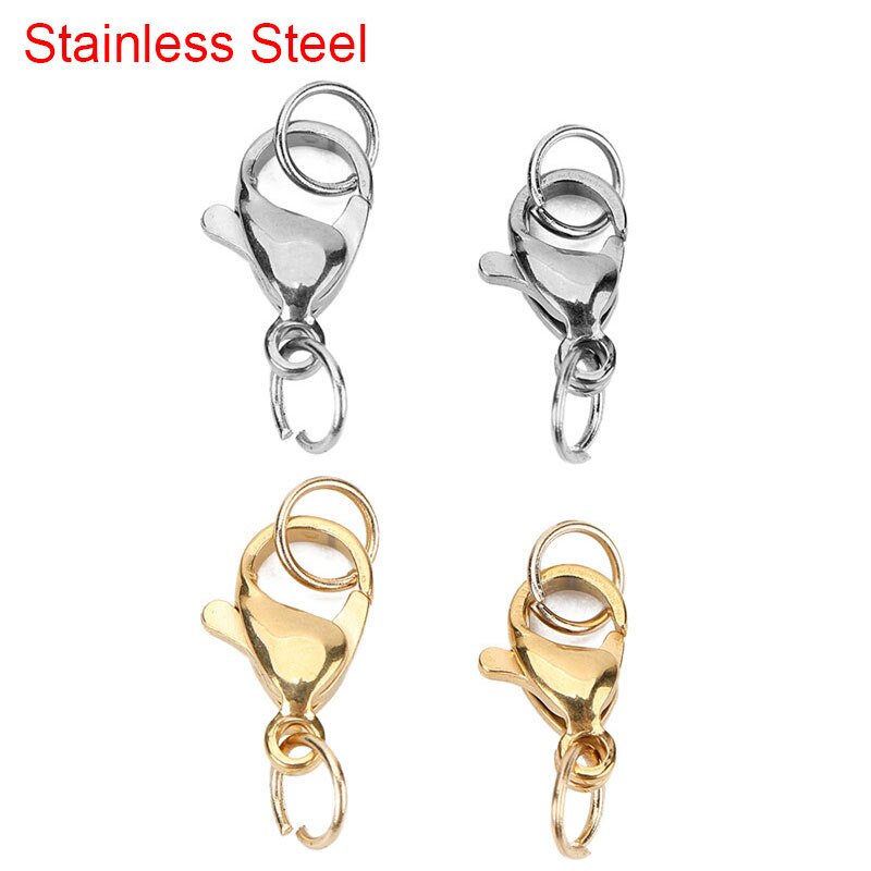 20Pcs 10Mm 12Mm Rvs Kreeft Sluitingen Haken Voor Ketting Armband Goud Kleur Connectors Fit Diy Sieraden maken Levert