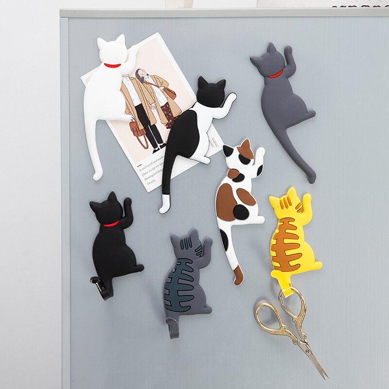 Multi-function Cartoon Cat Fridge Magnets Bendable Cat's Tail Magnetic Wall Mount Key Hanger Hooks Refrigerator Towel holder