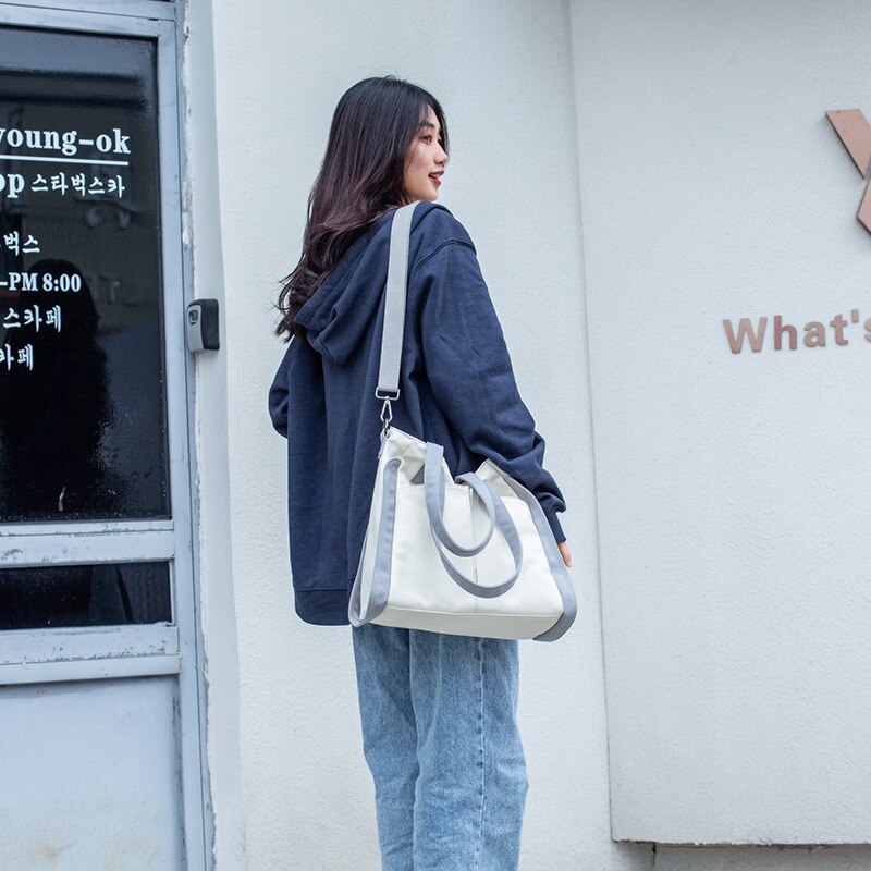 Junkai Witte Schoudertas Koreaanse Versie Canvas En Katoen Voering Het Goed Voor Werken En Winkelen Hoge Capaciteit tassen Voor Vrouwen